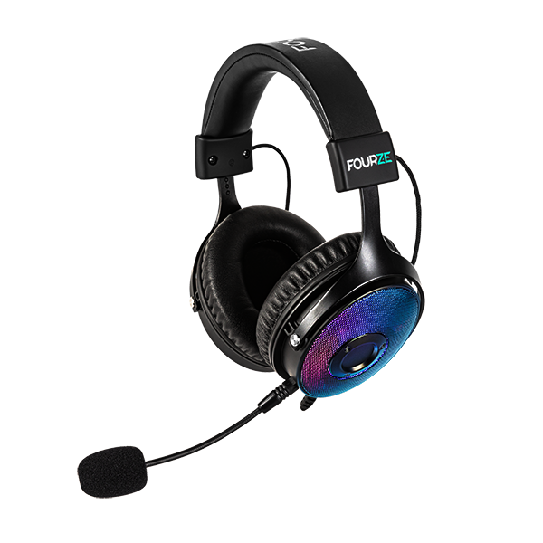 FOURZE GH350 RGB Gaming Headset product image seen from the right side with microphone attached.