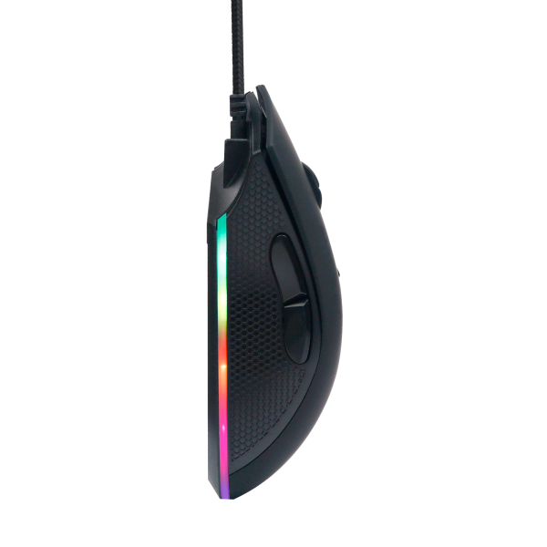FOURZE GM110 Gaming Mouse seen from the side, hanging down.
